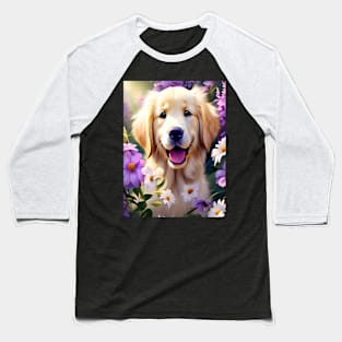 Cute Golden Retriever Surrounded by Beautiful Flowers Baseball T-Shirt